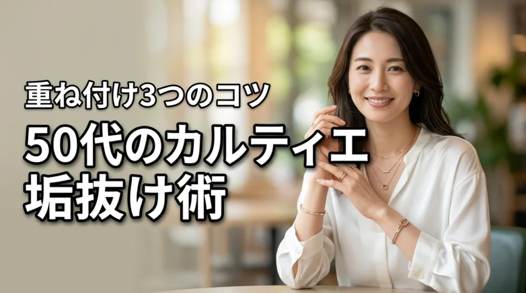 50代のカルティエが垢抜ける！おばさんぽくないジュエリーの付け方と3つの重ね付けのコツ